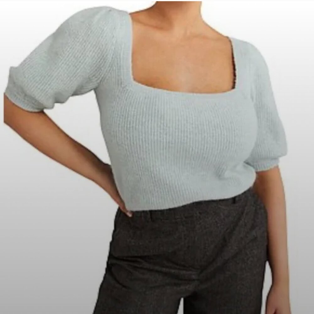 BNWT Boden Fluffy Jumper Square Neck, Puff Sleeve Mohair & Wool Blend M